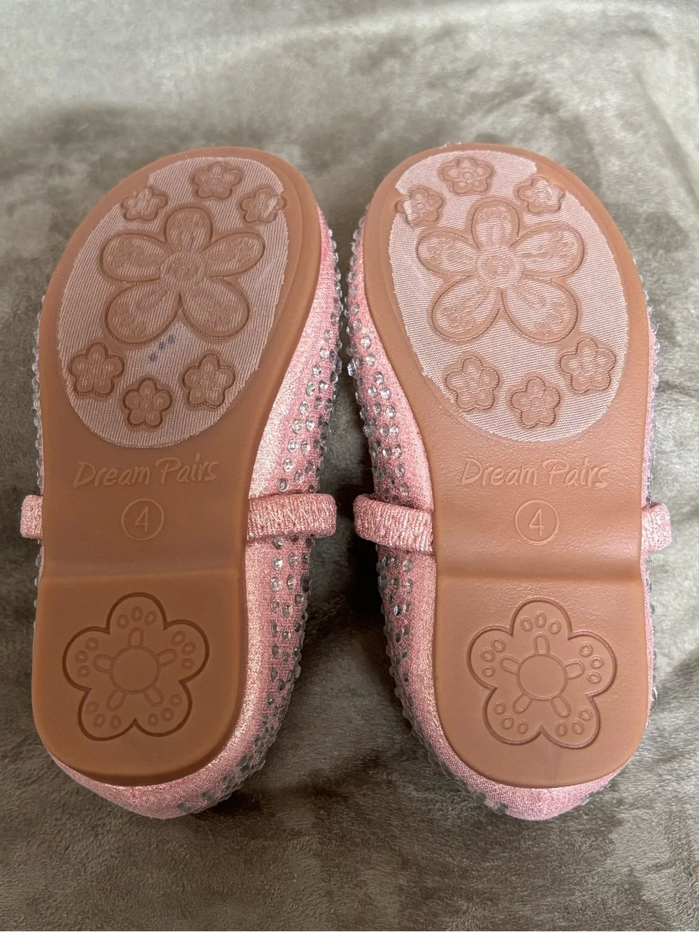 Dream Pairs Pink & Sparkling White Rhinestone Mary Jane Princess Flats Size 4T
